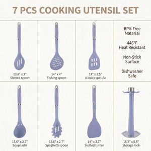 Juego de Utensilios de Cocina de Silicona de Grado Alimenticio de 7 Piezas, Color Morado, con Soporte Giratorio, Venta al Por Mayor - Product Image 5