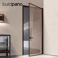 Porte intérieure battante en aluminium et verre, étanche, pour hôtel ou villa, avec cadre fin et finition de salle de bain
