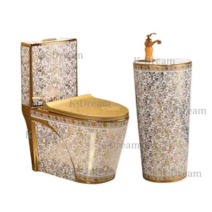 KD-01GPF Set The Newest Useful Ceramic Bidet Toilet Germany Western Style Bathroom Golden Design One Piece WC and Basin Set