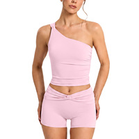 Nouvel ensemble de débardeur de yoga asymétrique froncé et hautement élastique, tenue de sport 2 pièces pour femme, idéal pour l'entraînement et le fitness