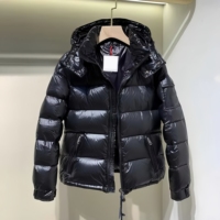 Veste matelassée noire pour homme, couleur unie, fermeture éclair sur le devant, coupe-vent, vêtement d'hiver décontracté, rembourrage épais en polyester, veste en duvet classique