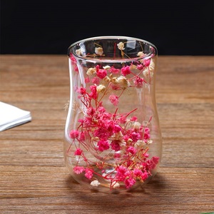 Mug à café en <span class=keywords><strong>verre</strong></span> borosilicate à <span class=keywords><strong>double</strong></span> <span class=keywords><strong>paroi</strong></span> avec fleurs séchées réelles, pour thé au lait, jus, latte, expresso, olive feather - Product Image 4