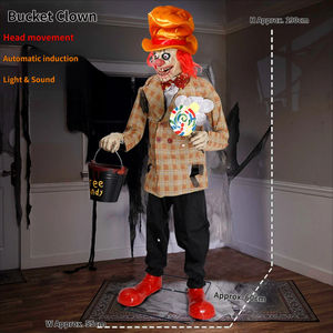 Decoración Animada de Halloween: Figura de Payaso Eléctrico con Ojos Luminosos y Cubo de Dulces por Inducción, Divertida Figura de Joker de Pie - Product Image 4