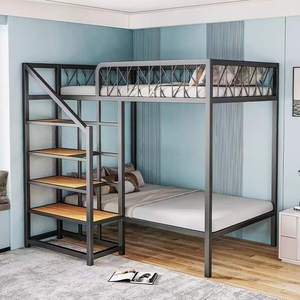 Cama Elevada Ajustável Moderna e Durável em Ferro Preto, Economiza Espaço para Dormitórios Estudantis, Camas Duplas Superiores e Inferiores - Product Image 1