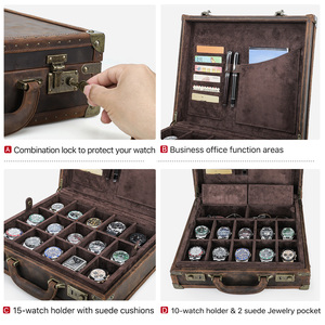 Hộp đựng đồng hồ da cao cấp <span class=keywords><strong>15</strong></span> ngăn, khắc logo tùy chỉnh, có khóa, dành cho nam, trưng bày & sưu tầm đồng hồ, model CF1216 - Product Image 6