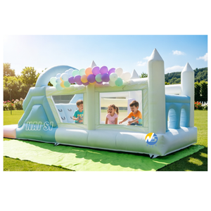 <span class=keywords><strong>Parcours</strong></span> d'obstacles gonflable en PVC blanc pastel durable avec fosse à balles, toboggan gonflable pour enfants pour location événementielle - Product Image 4