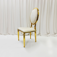 Chaise de salle à manger ovale en acier inoxydable doré avec dossier en velours, chaise rembourrée blanche pour mariage, banquet, événement