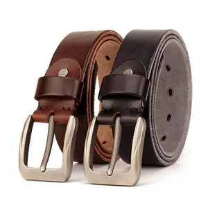 Factory 1.5" width zinc alloy pin buckle first layer genuine Italian strong cow leather cowboy belt for men