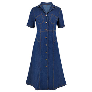 18666 taglie forti da donna in Denim abiti Casual da donna con collo corto a girocollo monopetto da donna abiti in jeans - Product Image 3