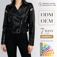 Veste en cuir noire courte pour femme, style motard, épaules dénudées, personnalisable avec ceinture