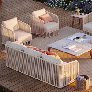 Lujo moderno al aire libre silla de mimbre salón marco de aluminio terraza al aire libre de tres plazas salón Jardín sofá - Product Image 1