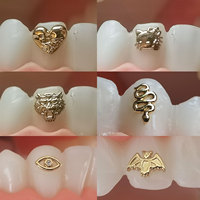 Gemas Dentales de Oro de 18K ZZSU, Joyería de Alta Calidad - Gema Dental con Forma de Serpiente Tigre, Murciélago, Amor, Ojo Turco para Decoración