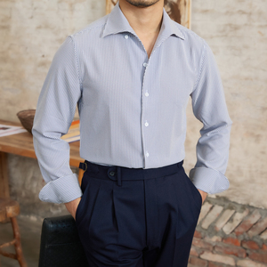 <span class=keywords><strong>Camicia</strong></span> Primaverile da Uomo a Righe in <span class=keywords><strong>Seersucker</strong></span> con Colletto Unico Drappeggiato Senza Stiratura Casual a Maniche Lunghe di Alta Qualità - Product Image 2