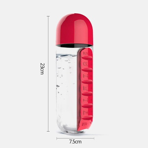 Botella de Agua 2 en 1 de 600 ml con Caja de Medicamentos de 7 Compartimentos, Botella de Agua Portátil de Plástico con Organizador de Pastillas para Actividades al Aire Libre - Product Image 6