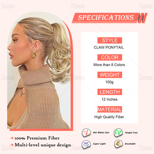 Clip de garra sintética Extensiones de <span class=keywords><strong>cabello</strong></span> de cola de caballo <span class=keywords><strong>Cabello</strong></span> falso de cola natural rizado corto <span class=keywords><strong>para</strong></span> mujeres Cola de caballo Peluca negra - Product Image 3