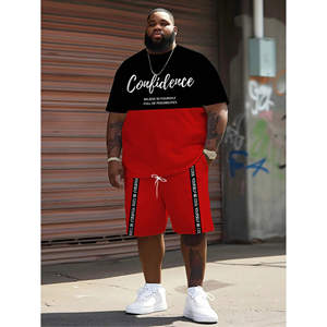 Set t-shirt da <span class=keywords><strong>uomo</strong></span> Plus Size Color Block look classico abiti <span class=keywords><strong>Casual</strong></span> a due pezzi - Product Image 1