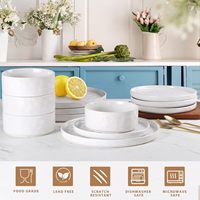 Ensemble de 12 assiettes et bols en céramique sans plomb, compatibles micro-ondes, série Ocean, design moderne minimaliste, vaisselle de cuisine