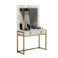 Table de maquillage intelligente en bois avec miroir et 3 tiroirs, meuble de chambre à coucher, armoire latérale blanche