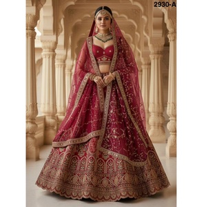 Lehenga Choli de Seda para Novia en Oferta, con Doble Dupatta y Bordado Pesado con Hilo Zari, para Recepción de Bodas y Vestimenta Nupcial - Product Image 5