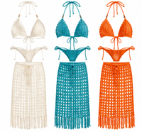 Ensemble bikini au crochet, haut triangle à nouer, maillot de bain à franges, tenue de plage deux pièces pour femme