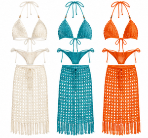 Conjunto de Bikini de Crochet, Traje de Baño de Dos Piezas con Tirantes Triangulares y Flecos para Mujer - Product Image 1