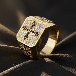Vintage Square Cross <b>Ring</b> For <b>Men</b> S925 <b>Silver</b> With Mixed Color Moissanite Religious Daily Wear Birthday Holiday Gift Jewelry - Product Image 4