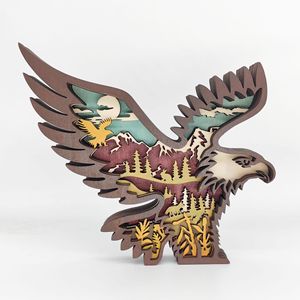 Figura de águila tallada en madera de varias capas Uionen, estilo montaña y bosque, adorno artesanal de madera con forma de animal para decoración del hogar - Product Image 6