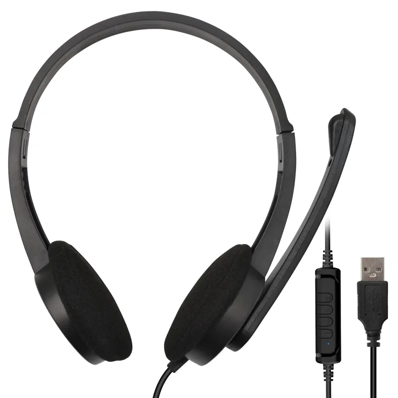 Beste Kwaliteit Fabriek Prijs Usb-Aansluiting Bedrade Over-Ear Call Center Headsets 30Mm Luidspreker Hoofdtelefoon Met Opknoping Microfoon