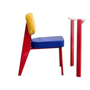 Chaise de salon moderne, siège jaune et bleu, cadre rouge, accoudoirs en métal, rembourrage en mousse, pour la maison, le bureau, les cafés - Product Image 4