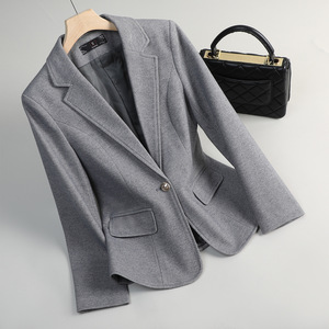Women's Wool Blazer Khaki Solid Color One Button Anti-Wrinkle Casual Suit S Size - Product Image 2