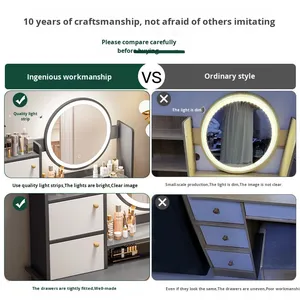 Modern Simple Wood Bedroom Dressing Table with Lighted <strong>Makeup</strong> Mirror for <strong>Small</strong> Apartments or Internet Celebrity <strong>Makeup</strong> <strong>Desk</strong> - Product Image 3