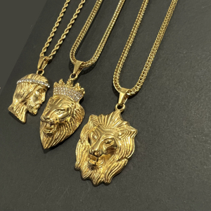 วินเทจบุรุษสิงโตสร้อยคอ316L สแตนเลส PVD 18พันทองพระเยซูหัวสร้อยคอแอฟริกาเครื่องประดับสิงโตหัววงกลมเหรียญสร้อยคอ - Product Image 2