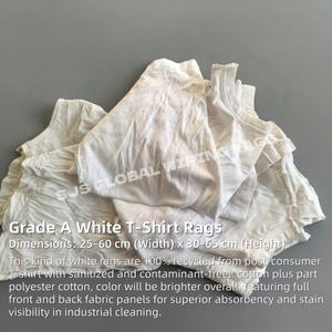 Trapos de algodón 100% para uso industrial, trapos de tela de algodón reciclados de 40-60 cm, trapos de camiseta recuperados, bolsas de trapos blancos. - Product Image 2