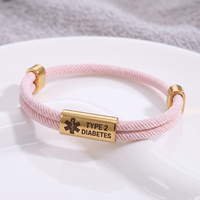 Bracelet pour diabétiques de type 2 en acier inoxydable noir gravé avec double cordon en nylon pour hommes et femmes
