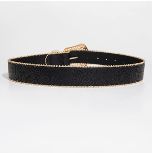 <span class=keywords><strong>Ceinture</strong></span> noire formelle de style occidental avec motifs gaufrés, <span class=keywords><strong>boucle</strong></span> ardillon en alliage doré, pierres rouges incrustées, clous décoratifs, look rétro SaiJe - Product Image 4