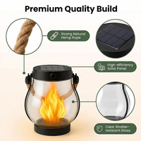 Lanterne solaire à flamme, étanche, LED, pour extérieur, avec cordon en chanvre, lampe décorative scintillante, rechargeable par USB