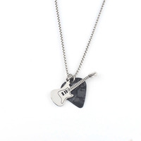 Nouveau Collier Pendentif Guitare Rock à Longue Chaîne en Acier Inoxydable avec Zircon, Accessoire de Fête pour Couples