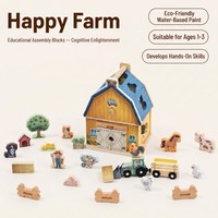 Jouet de ferme en bois en forme de grange, trieur de formes, animaux, tracteur, figurines de fermiers, jeu éducatif d'imitation pour tout-petits UBM YM-145 CE CPC