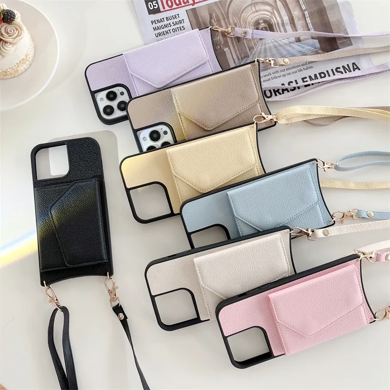 For iPhone 13 12 Case Lady Crossbody Leather Case For iPhone 13 Pro Max Handbag Wallet Purse Back Phone Case