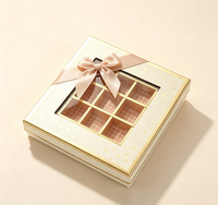 Boîte Cadeau Rectangulaire en Carton avec Fenêtre, Vide, 9 Compartiments, pour Chocolats et Bonbons, Décoration Nœud et Ruban, Fermeture Magnétique de Luxe