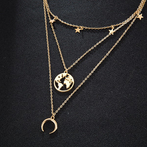 Collares de Moda <span class=keywords><strong>con</strong></span> Colgante de <span class=keywords><strong>Mapa</strong></span> de Estrellas y Luna, Cadenas de Clavícula Multicapa para Mujer, Joyería - Product Image 4