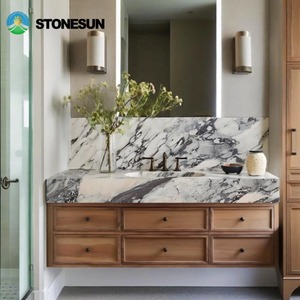 Mobile Bagno Sospeso in Marmo Calacatta Viola Personalizzato StoneSun per Arredamento Interno di Ville Moderne <span class=keywords><strong>e</strong></span> Hotel - Product Image 1