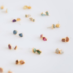 Raw Quartz with Rose Quartz and Amethyst Stainless Steel <strong>Post</strong> <strong>Earring</strong> Stud, Gemstone Minimalist Stud <strong>Earrings</strong> - Product Image 3