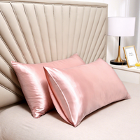 Housse de coussin en satin imitation soie pour hôtel, couleur unie, fermeture éclair, teinture réactive, pour literie, vente en gros