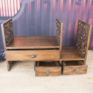 Yijiale Solid Wood Bookshelf 2 Tier Rectangle Retro Desk Storage Rack For Office Bedroom <b>Small</b> Bookcase With <b>Drawer</b> - Product Image 5