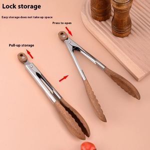 9inch 12inch Stainless Steel Food Tongs <b>BBQ</b> Grilling Tongs Buffet Roast Meat Tongs Plum Blossom Head Walnut Wood Utensil - Product Image 4