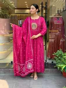 Pantalón Holgado de Algodón Khadi con Estampado Floral y Bordado, Dupatta, Traje Tradicional Indio Étnico Informal para Fiesta, de Secado Rápido - Product Image 5