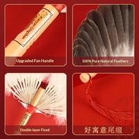 Éventail portable fait main en plumes d'oie, style chinois traditionnel, design Zhuge Liang blanc, pour festivals et fêtes, modèle 001