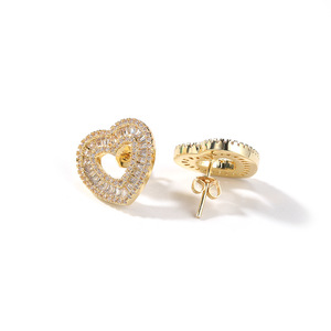 Women's Square Zircon Hollow Heart <b>Stud</b> <b>Earrings</b> Simple and Fashionable Ice <b>Crystal</b> Jewelry Wholesale - Product Image 5