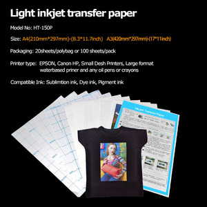 Pla fer <span class=keywords><strong>sur</strong></span> 100 feuilles Pack A3/A4 <span class=keywords><strong>papier</strong></span> de transfert de chaleur à jet d'encre léger pour imprimante à jet d'encre coton T-Shirt impression <span class=keywords><strong>sur</strong></span> tissu - Product Image 2